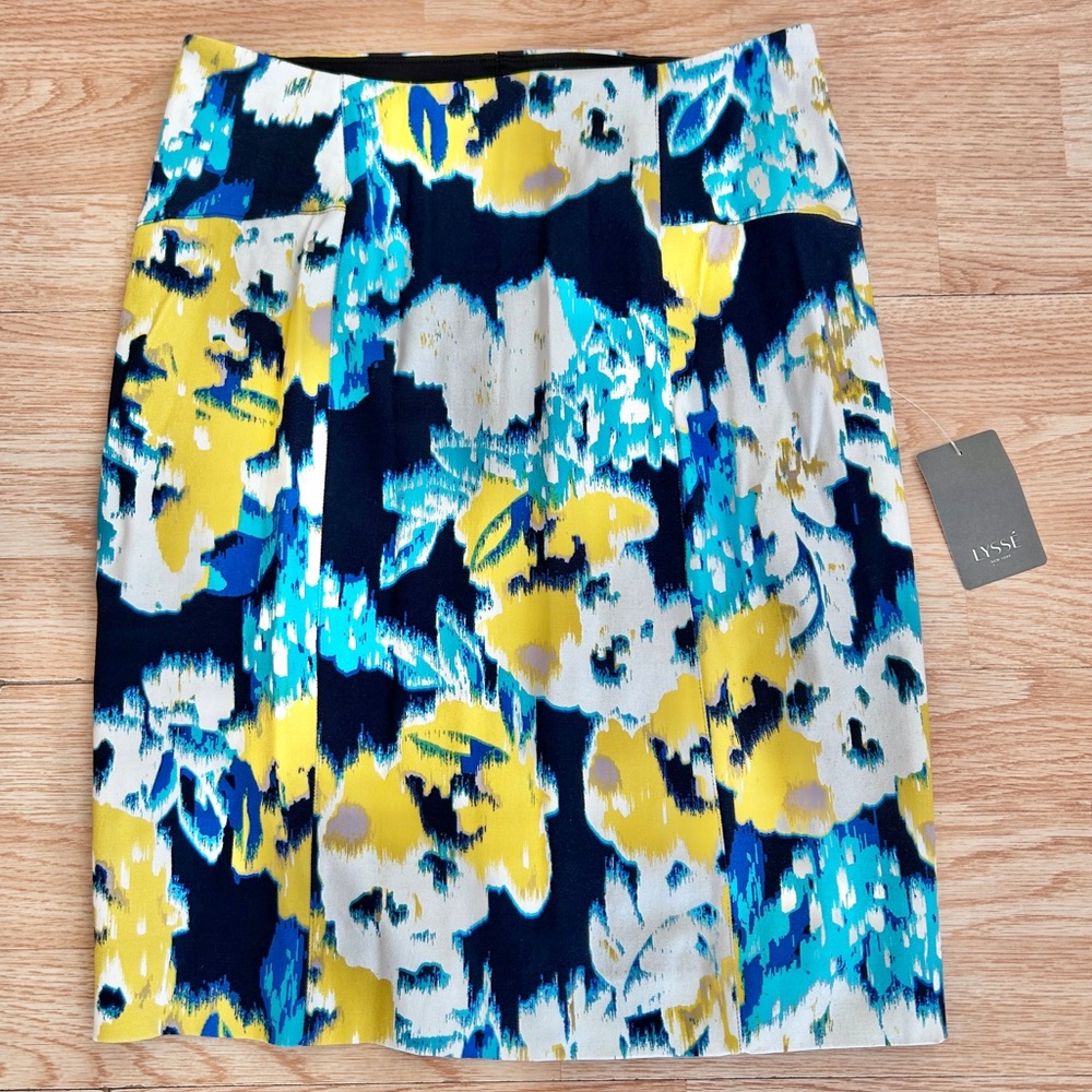 NWT Lyssé Stitch Fix Blue & Yellow Floral Pull On Pencil Skirt M